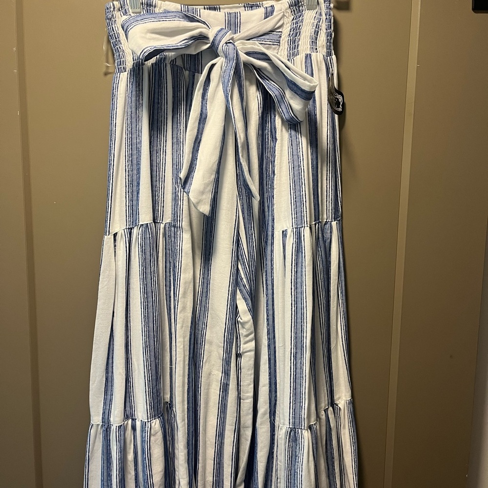 Striped Blue and White Flowy Pants